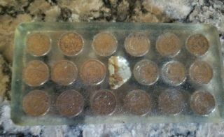 18 Encased Indian Head Cents In Large Acrylic Paperweight