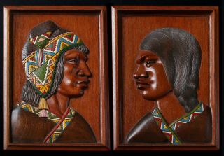 Native American Carved Plaque,  Wall Hanging,  14.  5 Inches Tall