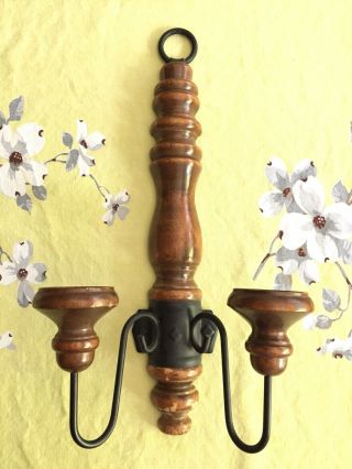 Vintage Wall Sconce Wood & Metal Candle Holder 2 - Arm