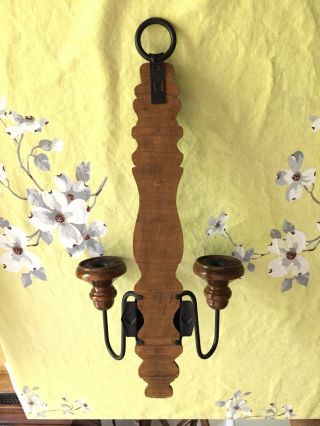Vintage Wall Sconce Wood & Metal Candle Holder 2 - Arm 2