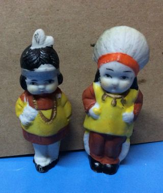 Vtg.  Hand Painted Miniature Indian Boy/girl 3” Figurines