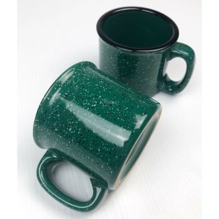 Vintage Green Speckled Heavy Campfire Ceramic Mugs Set Of 2 Holiday Gift
