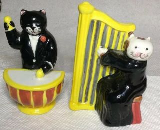 Vintage Musician Anthropomorphic Kitty Cats Ceramic Salt & Pepper Shakers