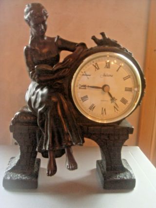 Vintage Juliana Quartz Clock A Lady Figurine Reading Book