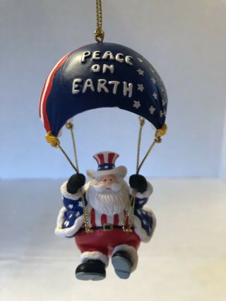 2002 Lenox Usa Patriotic Peace On Earth Santa Stars & Stripes Christmas Ornament