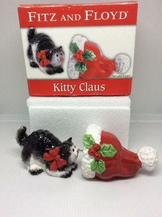 Fitz And Floyd Kitty Claus Salt And Pepper Shakers In Orig.  Box