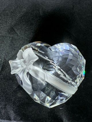 Swarovski Silver Crystal Figurine Valentine Sweet Heart Frosted Bow Paperweight