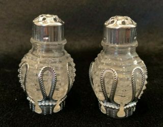 Vintage Mini Glass And Silver Salt & Pepper Shakers