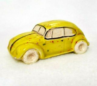 Vtg Volkswagen Beetle Figurine Vw Bug Ceramic Speckled Neon Lemon Lime Orange 3 "