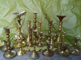 20 Hollywood Recency Solid Brass Candle Holders Candlesticks Patina Weddings 1