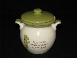 Vintage Holly Hobbie Country Living Drippings Jar Pot Avocado Green Stoneware