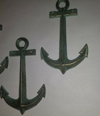 Set Of 2 - Cast Iron Bronze Patina Green Anchor Nautical Wall Decor/pool Area