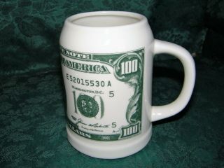 Ben Franklin One Hundred 100 Dollar Bill Mug Beer Stein 16oz.