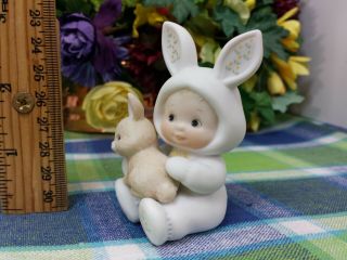 Enesco Morehead Holly Babes Easter baby in bunny suit with Brown Bunny Figurine 2