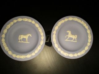 2 Wedgwood Jasperware England Plate Dish Horse Stallion Blue White