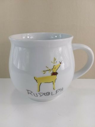 Pottery Barn Reindeer Rudolph Coffee Cup Mug Porcelain Christmas