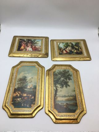 Vintage Pictures Made In Italy On Wood Set Of 4