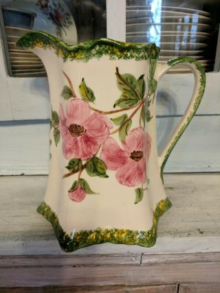 Large Cash Family Hand Painted Pitcher With Pink Flower Design