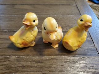 3 Vintage Lefton Yellow Baby Duck Duckling Easter Figurines Japan Foil Label