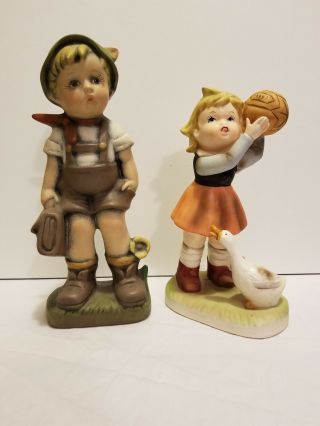 Vintage Boy And Girl Hand Painted Ceramic Figurine