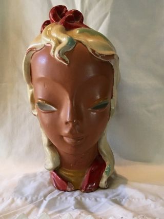 Vintage Goldscheider Mid Century Lady Head Bust Statue Chalkware