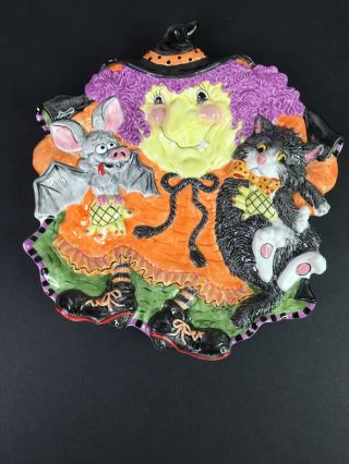 Fitz Floyd Old Woman Green Witch Cat Bat Kwp Halloween Canape Plate 658/100 2005