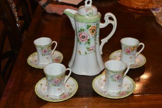 Nippon Hand Painted Chocolate Set With Four Cups/saucers