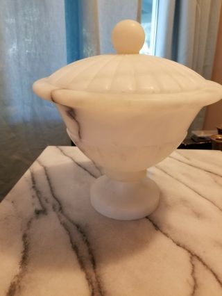 Vintage Deco Italian Alabaster Marble Pedestal Bowl With Lid Heavy