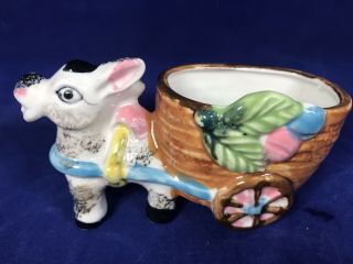 Vintage Ceramic Donkey/burro & Cart Planter Colorful Made In Japan.