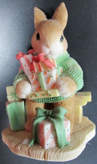 Enesco My Blushing Bunnies " Bless Some - Bunny With Holiday Cheer " Figure 1998