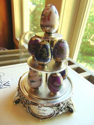 Franklin Amethyst Garden House Of Faberge Tier Stand 8 Eggs With Dome