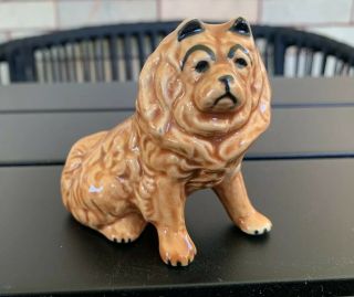 Vintage Ceramic Chow Dog Brown Fluffy Figurine