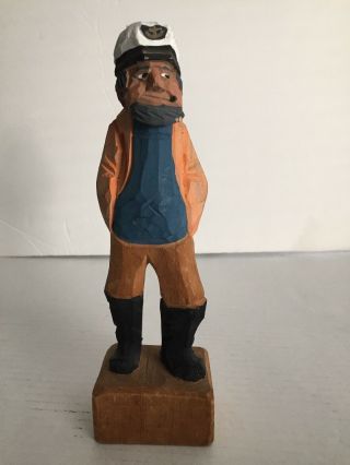 Vintage Nautical Wooden Figurine Hand Carved Sea Captain/fisherman 8 " Tall