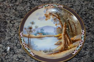 Vintage Ucagco China Plate Hand Painted Scenery Japan 9 1/4 " Signed