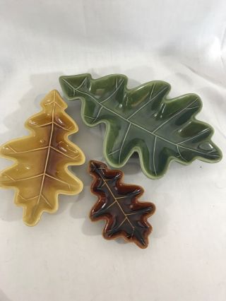 Department 56 Set Of 3 Autumn Fall Colors Oak Leaf Serving Dishes Tray Candy