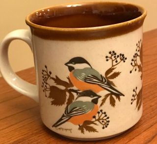 Otagiri Chickadee Bird Mug Japan Signed Coffee Cup Vintage 12 Oz Stoneware