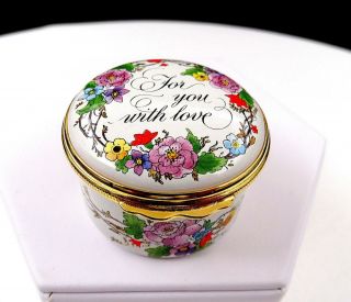 Halcyon Days England Enamel Painted For You With Love 1 3/4 " Trinket Box