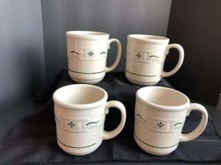 Longaberger Pottery 4 Coffee Mugs Woven Traditions Heritage Green 2008 Vintage