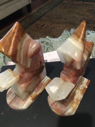 Gorgeous Multi Color Onyx/marble Bookends Hooded Monks Reading Book