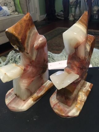 GORGEOUS MULTI COLOR ONYX/MARBLE BOOKENDS HOODED MONKS READING BOOK 2