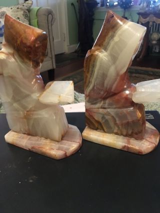 GORGEOUS MULTI COLOR ONYX/MARBLE BOOKENDS HOODED MONKS READING BOOK 3