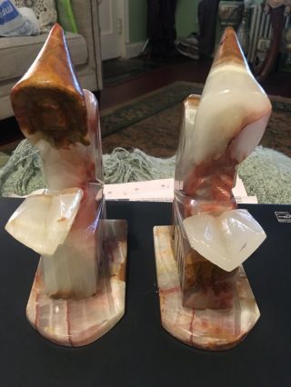 GORGEOUS MULTI COLOR ONYX/MARBLE BOOKENDS HOODED MONKS READING BOOK 5