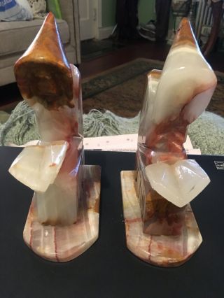 GORGEOUS MULTI COLOR ONYX/MARBLE BOOKENDS HOODED MONKS READING BOOK 6