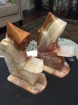 GORGEOUS MULTI COLOR ONYX/MARBLE BOOKENDS HOODED MONKS READING BOOK 7