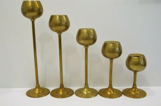 Brass Taper Candle Holders Set Of 5 Graduated 11 1/2 ",  10 ",  8 1/2 ",  7 ",  5 1/2 "