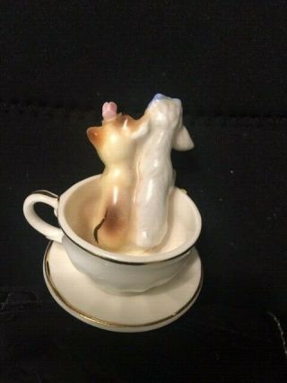 Vintage Dog and Cat Figurines in a Teacup Bone China Japan Napcoware 2