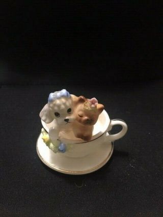 Vintage Dog and Cat Figurines in a Teacup Bone China Japan Napcoware 5