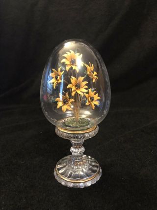 Franklin House Of Faberge Crystal Egg With Yellow Sunflower Enamel Flowers