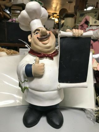 Vintage French Italian Chef Statue Figurine With Chalkboard Menu Happy Man 15 "