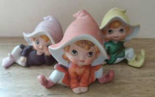 Vintage Set Of Three Homco Home Interior 5613 Elves/fairies/pixies Figurines